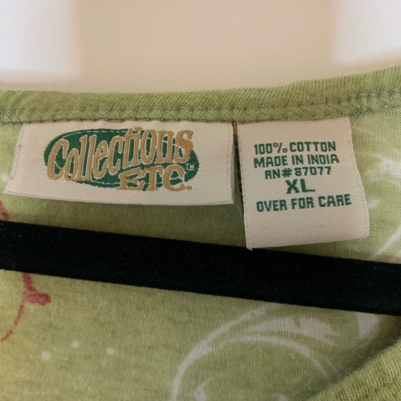 Collections Etc V Neck 3/4 Sleeve Green Blouse with Cardinal Design Size XL - Picture 4 of 8